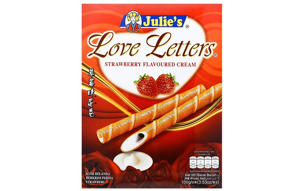 Julie's Love Letters Strawberry Flavoured Cream   Box  100 grams